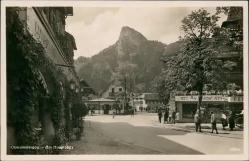 Ansichtskarte Oberammergau Hauptplatz Geschäft Lang Kaffee 1930