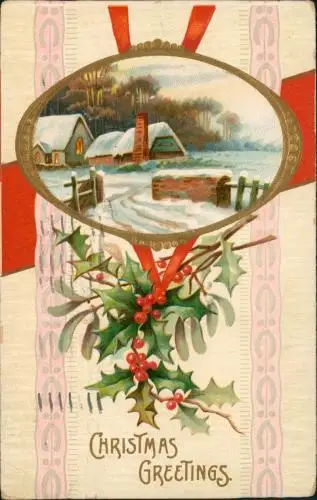 Weihnachten - Christmas USA Landschaft Prägekarte 1912 Prägekarte