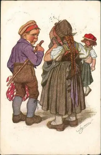 Schwarzwald Künstlerkarte - Kinder Schwarzwald 
Typen 1915  Feldpoststempel
