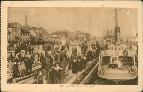 Postcard Libau Liepāja Lipawa Ли́епая Hafen, Dampfer 1915