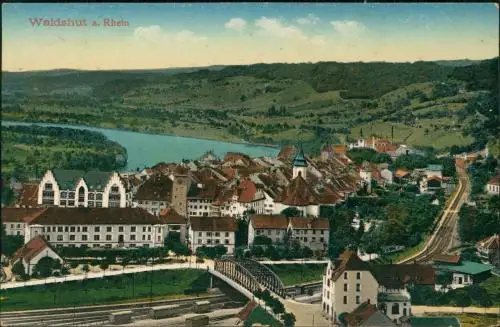 Ansichtskarte Waldshut Tiengen Stadtpartie 1916  gel roter Zensurstempel