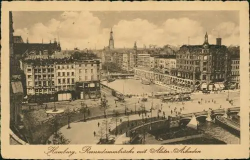 Ansichtskarte Hamburg Reesendammbrücke mit Alster-Arkaden 1917