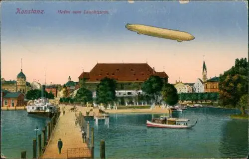 Ansichtskarte Konstanz Hafen Zeppelin 1918  gel. Feldpost