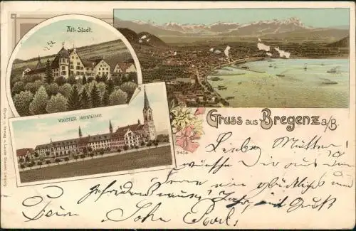 Ansichtskarte Litho AK Bregenz Altstadt, Kloster, Totale Gruss aus 1901