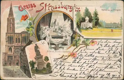 Litho AK Straßburg Strasbourg Gruss aus.. Orangerie Denkmal 1902