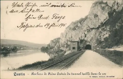 Lustin-Profondeville Rochers de Frêne Entrée du tunnel laillé dans le roc 1915