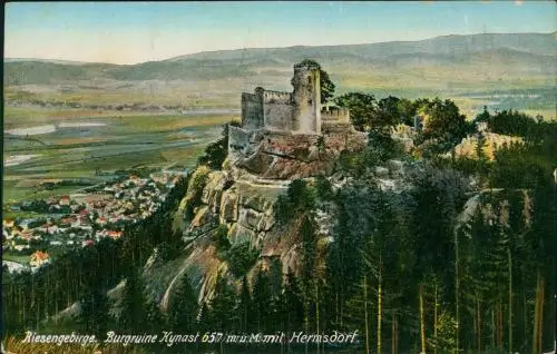 Hermsdorf Hirschberg  Schlesien Kynast 1915  gel. Stempel Hundsfeld Bz Breslau