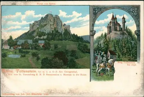 Tollenstein-Sankt Georgenthal Rozhled   Burgruine  2 Bild einst und jetzt 1905