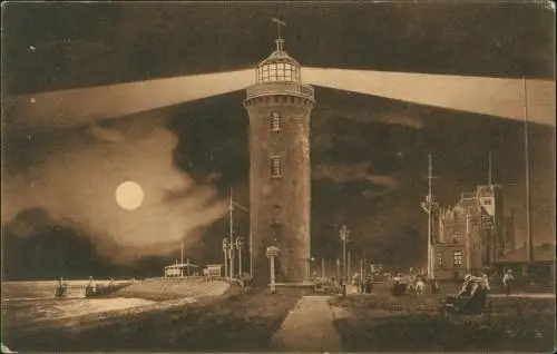 Ansichtskarte Cuxhaven Leuchtturm und Telegraphenamt bei Mondschein 1914