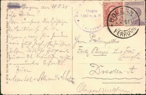 Bozen Bolzano Passo della Mendola - Mendelpass 2 Bild 1925  Stempel Bozen