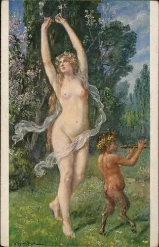 Erotik (Nackt - Nude) Tanzende Nymphe C. Aug. Geiger, München 1917