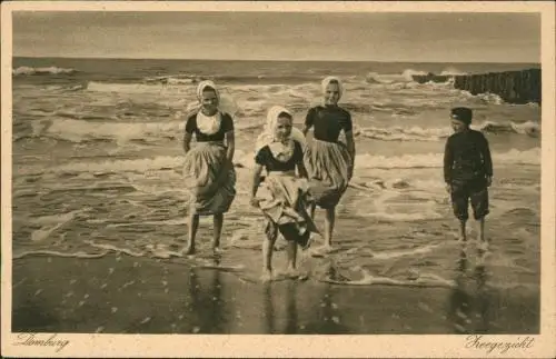 Postkaart Domburg-Veere Mädchen und Jungen am Strand 1928