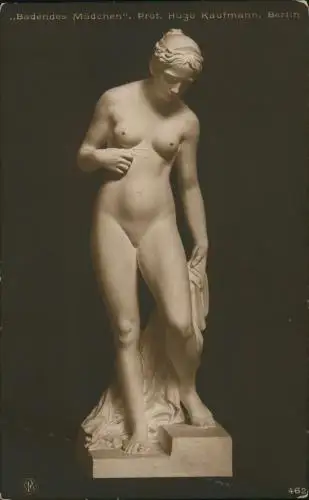 Statue Plastik Erotik "Badendes Mädchen". Prof. Hugo Kaufmann 1914
