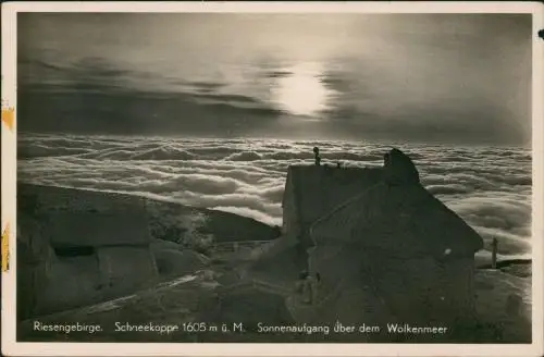 Krummhübel Karpacz Riesengebirge Schneekoppe Sonnenaufgang über Wolkenmeer 1930