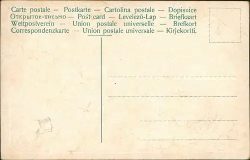Glückwunsch: Pfingsten Kleeblätter Maikäfer Hufeisen 1909 Goldrand/Prägekarte