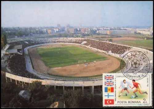 Bakau Bacău Fussball Stadion Stadionul "23 August" Bacău România 1986   mit Sonderstempel u. Sondermarke