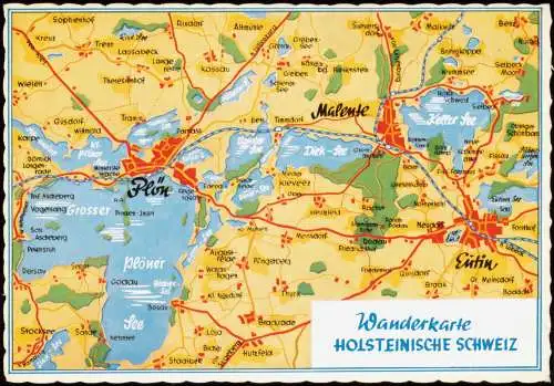 Plön Holsteinische Schweiz Wanderkarte Umgebungskarte Plön Malente Eutin 1970