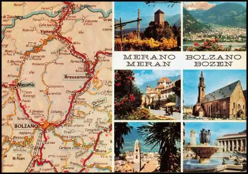 Cartoline Meran Merano Umland-Ansichten, Umgebungskarte 1982