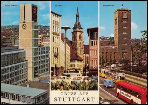 Stuttgart Mehrbild-AK Stadtteilansichten Hauptbahnhof Am Markt Neues Rathaus 1976