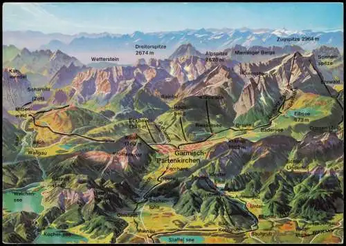 Garmisch-Partenkirchen   PANORAMA Werdenfelser Land Reliefansicht 1960