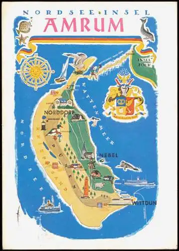 Ansichtskarte Föhr-Amrum Nordseeinsel AMRUM Inselkarte Landkarten AK 1967