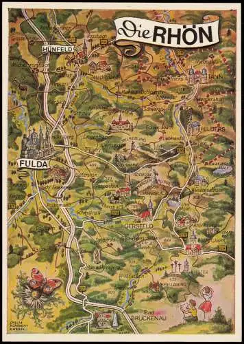 Fulda Umland-Ansicht, "Die Rhön", Landkarte Umgebungskarte 1970