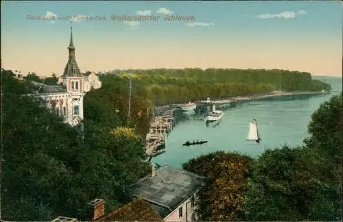 Ansichtskarte Woltersdorf Panorama vom Flaken-See 1913