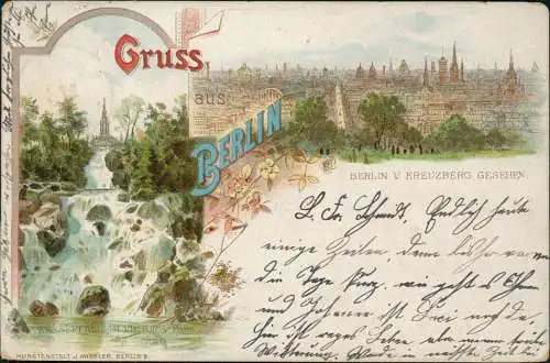 Ansichtskarte Litho AK Kreuzberg-Berlin Gruss aus... Viktoriapark, Stadt 1898