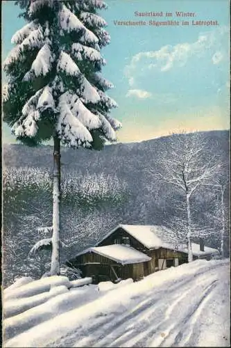 Latrop-Schmallenberg Verschneite Sägemühle im Latroptal. Sauerland Winter. 1913
