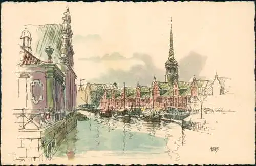 Postcard Kopenhagen København Börse - Künstlerkarte 1958