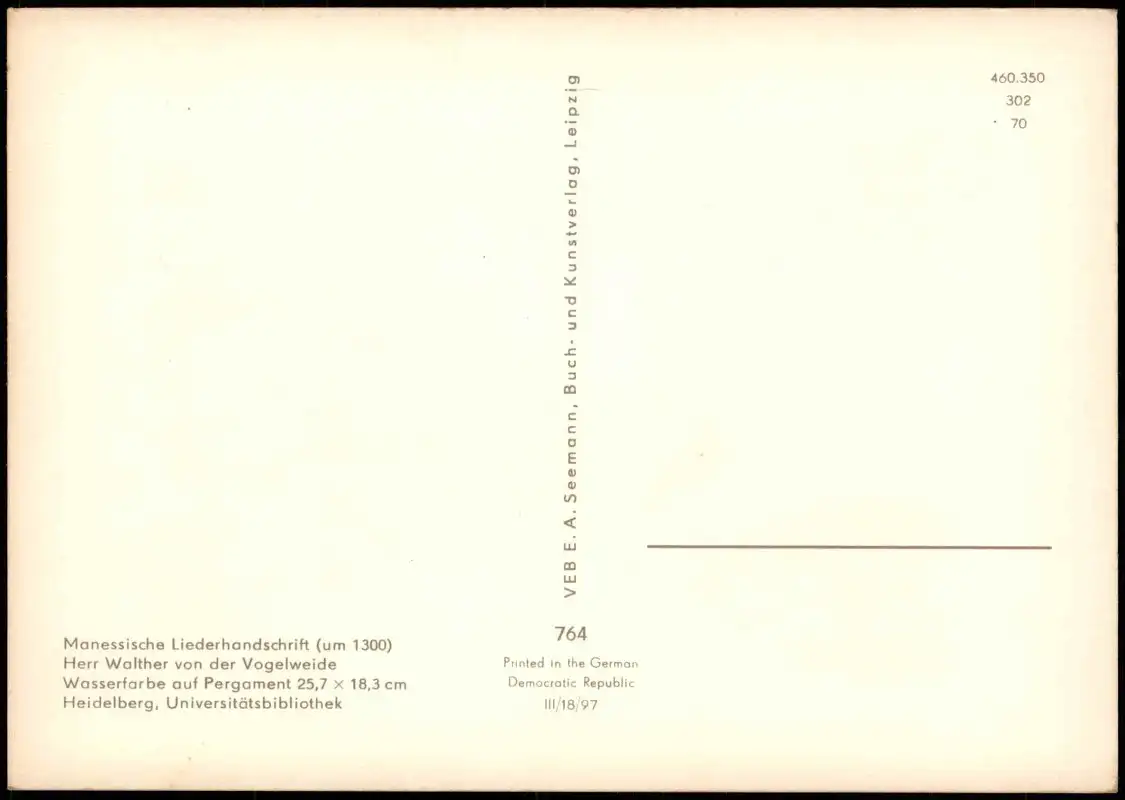 Kunst-AK Herr Walther  Vogelweide Manessische Liederhandschrift (um 1300) 1970