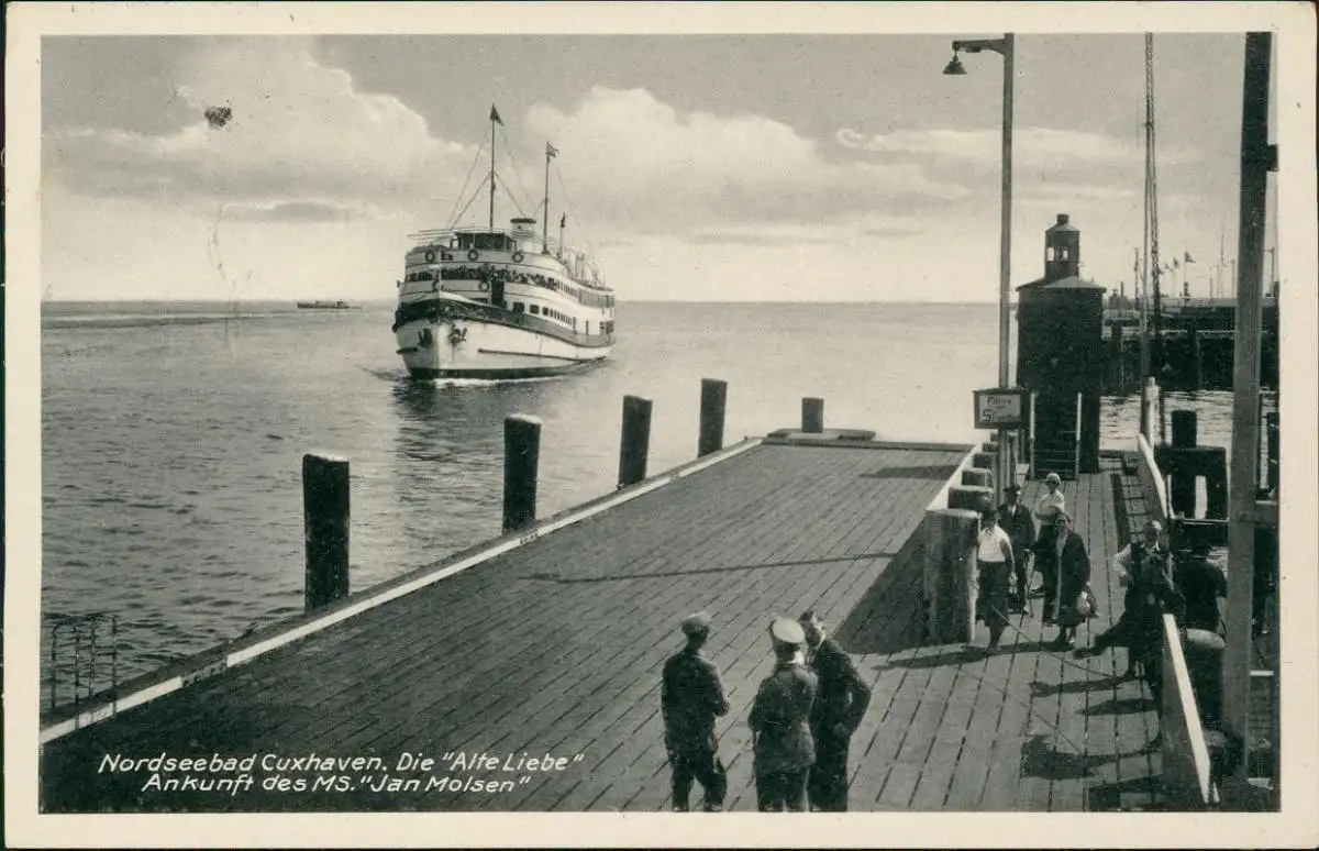Ansichtskarte Cuxhaven Die "Alte Liebe" des MS. "Jan Molsen" Schiff 1935