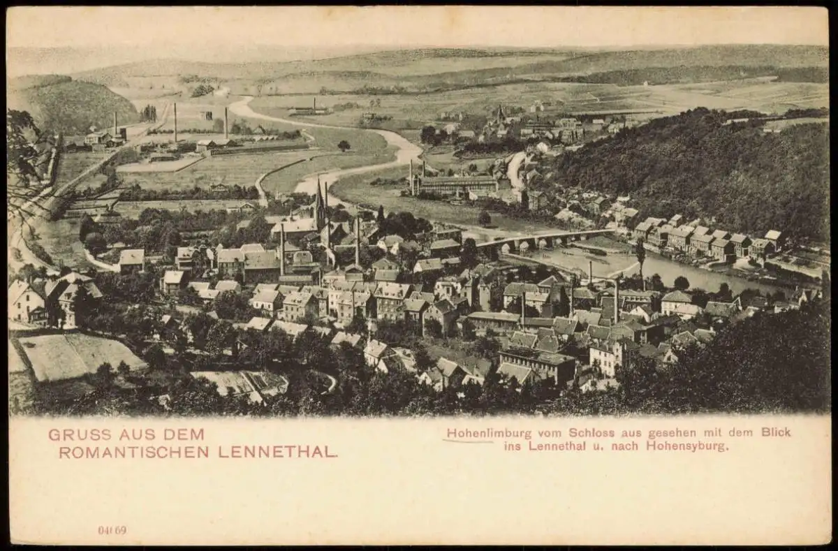 Ansichtskarte Hohenlimburg-Hagen (Westfalen) Stadt vom Schloss gesehen 1909