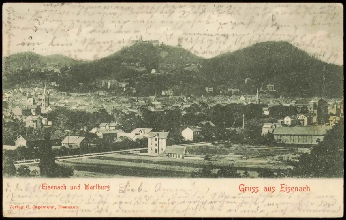 Ansichtskarte Eisenach Wartburg 1901   gelaufen nach SUHL (Ankunftsstempel)