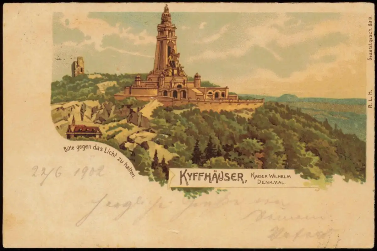 Kelbra (Kyffhäuser) Barbarossa-Denkmal Halt gegen das Licht AK 1902