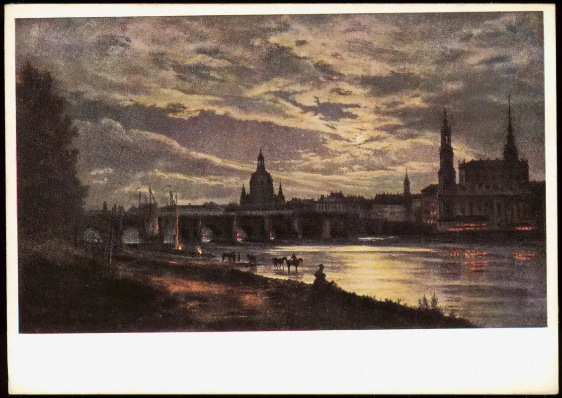 DDR Künstlerkarte  J. CH. CLAUSSEN DAHL  Dresden bei Vollmondschein 1968