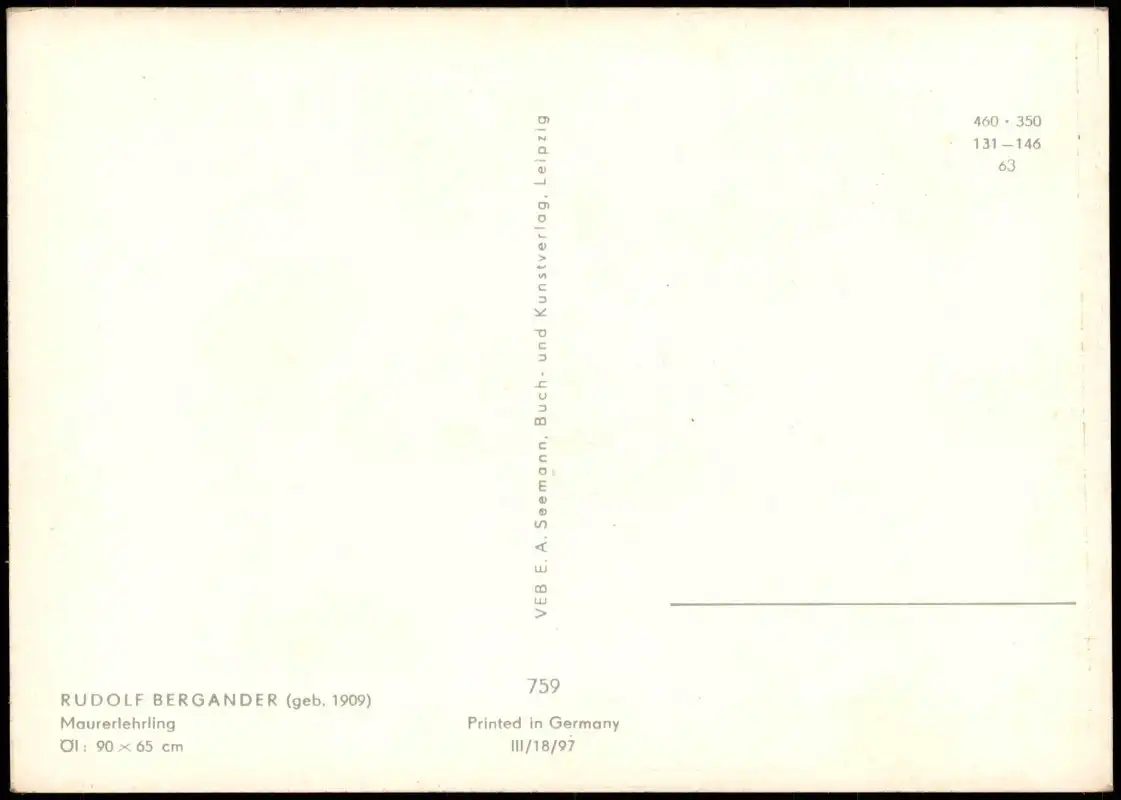 DDR Künstlerkarte Künstler: RUDOLF BERGANDER (geb. 1909) Maurerlehrling 1963