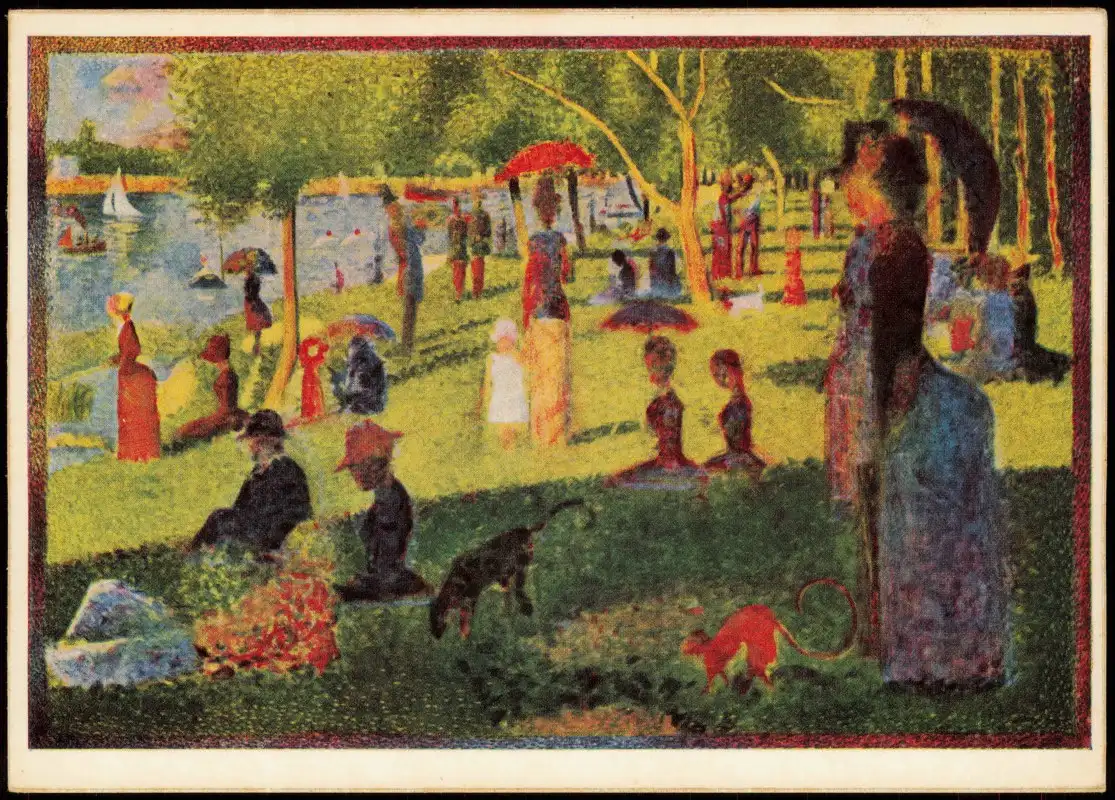 Schulpostkartenserie Malerei Nachimpressionismus GEORGES SEURAT Ufer Seine 1966