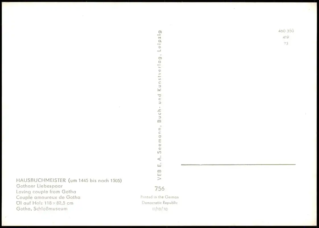 Kunst-Motivkarte: HAUSBUCHMEISTER (um 1445  1505) Gothaer Liebespaar 1973