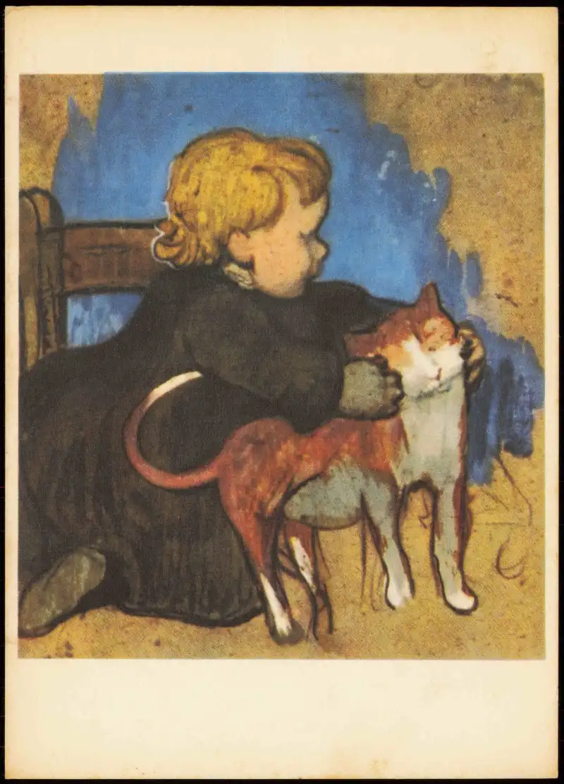 DDR Künstlerkarte PAUL GAUGUIN Kind mit Katze Child with cat 1969