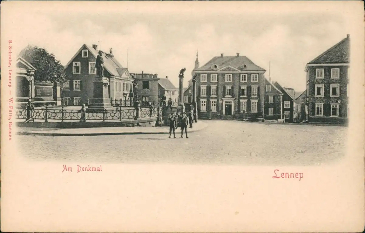 Ansichtskarte Lennep-Remscheid Straßenpartie am Denkmal 1907