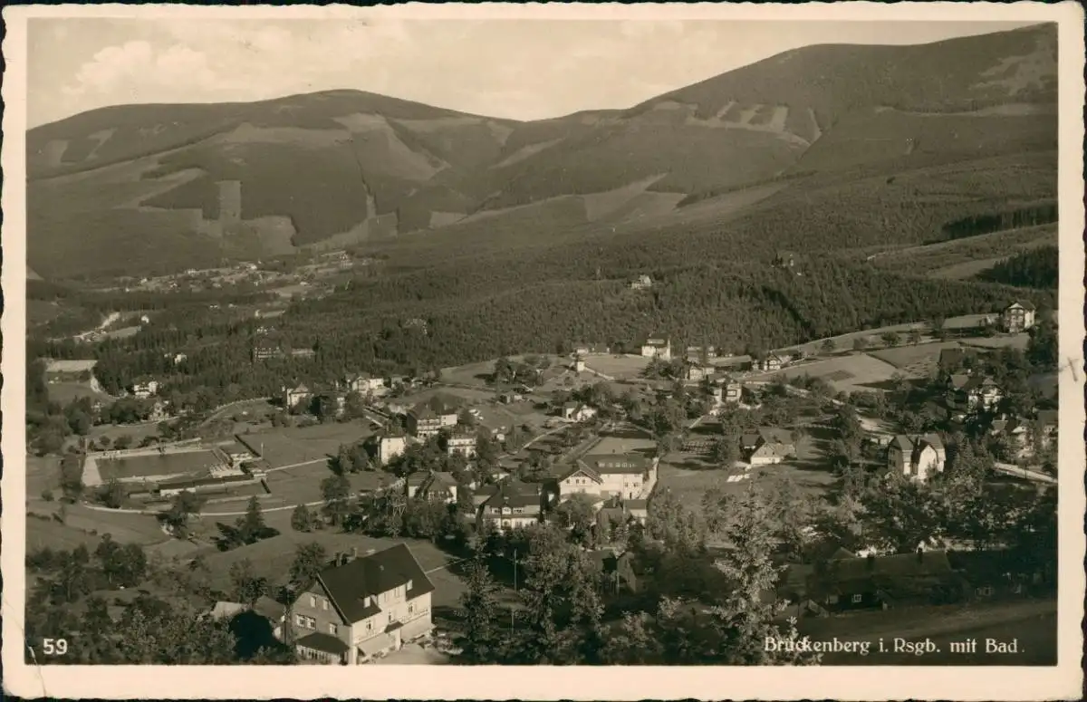 Postcard Brückenberg-Krummhübel Karpacz Górny Karpacz Stadtpartie 1938