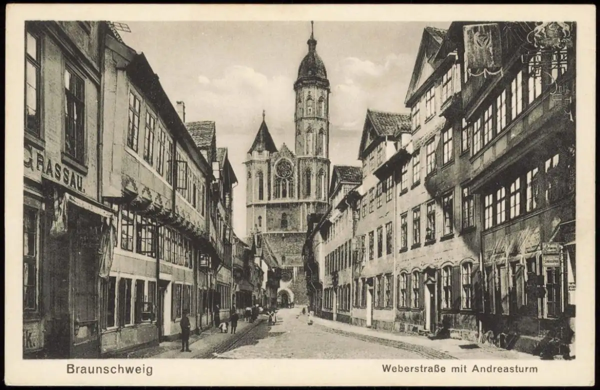 Ansichtskarte Braunschweig Weberstraße mit Andreasturm 1918