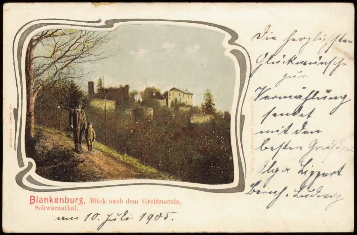 Ansichtskarte Bad Blankenburg Blick nach dem Greifenstein. 1905