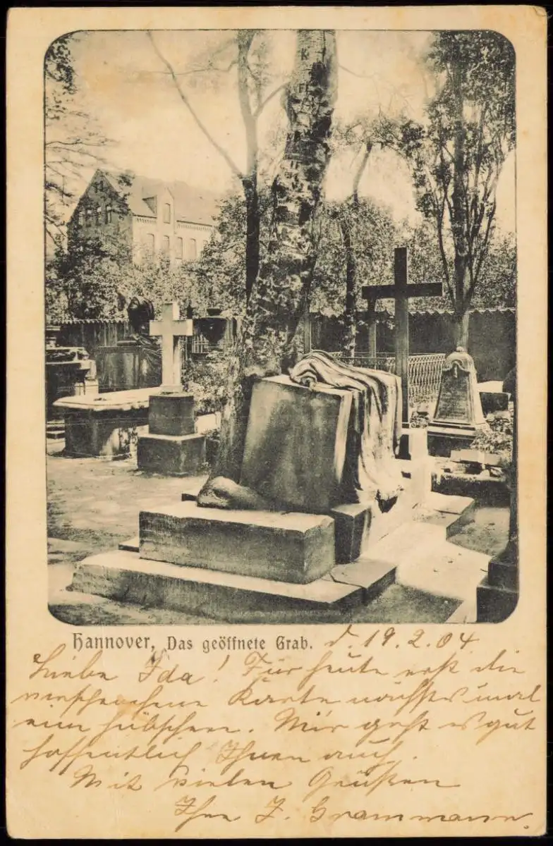 Ansichtskarte Hannover Friedhof, geöffnetes Grab 1904