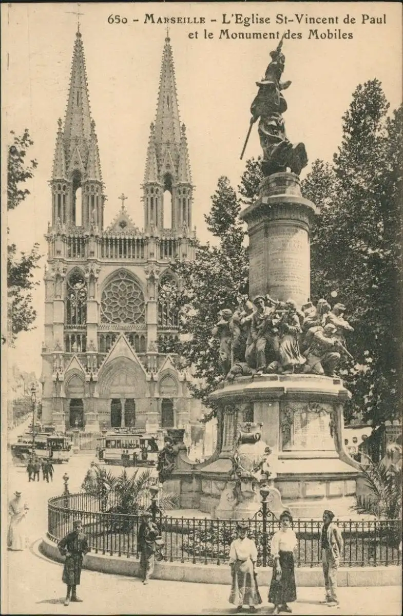 Marseille Eglise St-Vincent de Paul et le Monument des Mobiles 1910