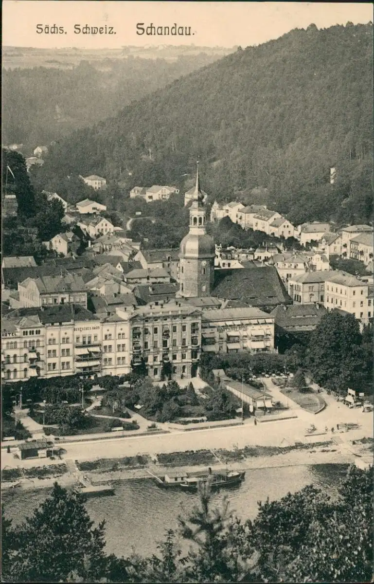 Ansichtskarte Bad Schandau Ortsansicht aus der Vogelschau-Perspektive 1910