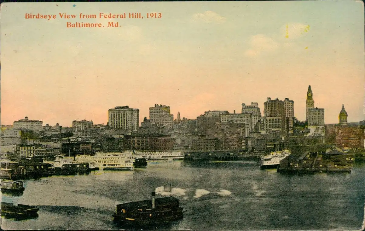 Postcard Baltimore Birdseye View from Federal Hill USA 1913