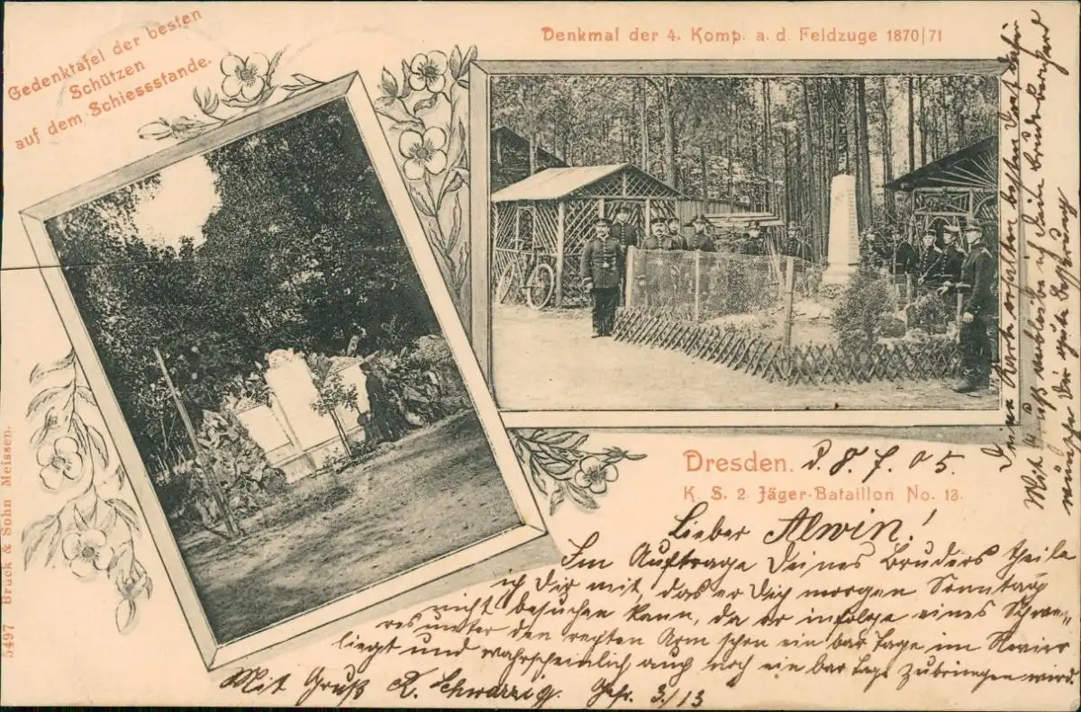Ansichtskarte Albertstadt-Dresden 2 Bild Denkmal und Schiessstand 1905
