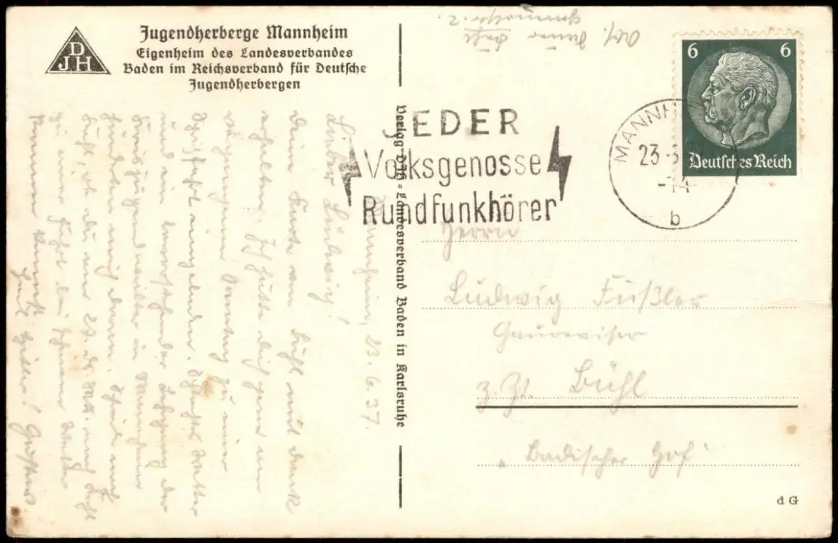 Ansichtskarte Mannheim DJH Jugendherberge Mannheim 1938